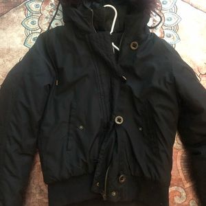 Black Jacket With Fluffy Purple Hoodie Winter